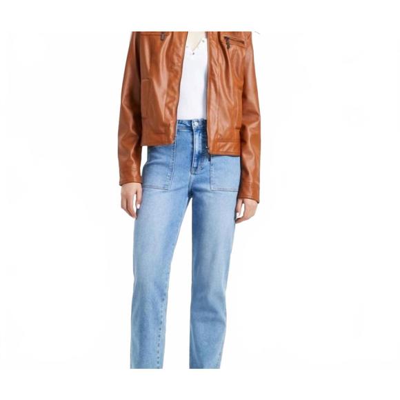 NEW JOUJOU juniors faux-fur-lined moto jacket in cognac - Picture 1 of 2